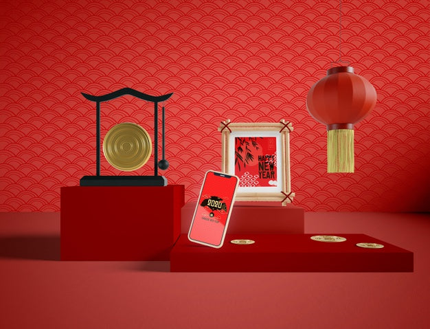 Happy New Year Illustration Oriental Style Psd