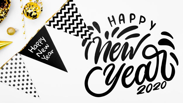 Happy New Year Lettering With Garland Psd