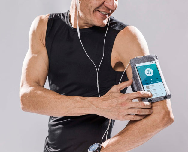 Happy Runner With Smartphone Mock-Up Psd