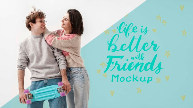 Happy Teen Friends With Mock-Up Psd