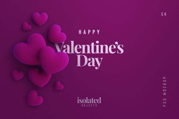 Happy Valentines Day Background Mockup With Decorative Love Hearts Top View Psd