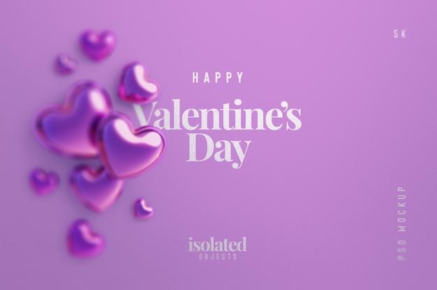 Happy Valentines Day Background Mockup With Decorative Love Hearts Top View Scene Psd