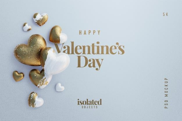 Happy Valentines Day Background Mockup With Decorative Love Hearts Top View Scene Psd