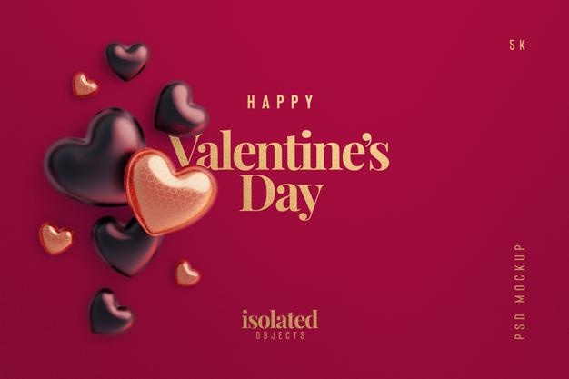 Happy Valentines Day Background Mockup With Decorative Love Hearts Top View Scene Psd