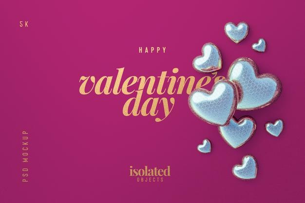 Happy Valentines Day Background Mockup With Decorative Love Hearts Top View Scene Psd