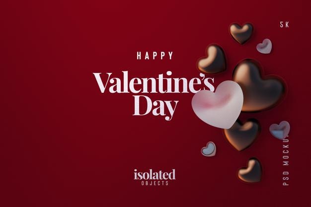 Happy Valentines Day Background Mockup With Decorative Love Hearts Top View Scene Psd
