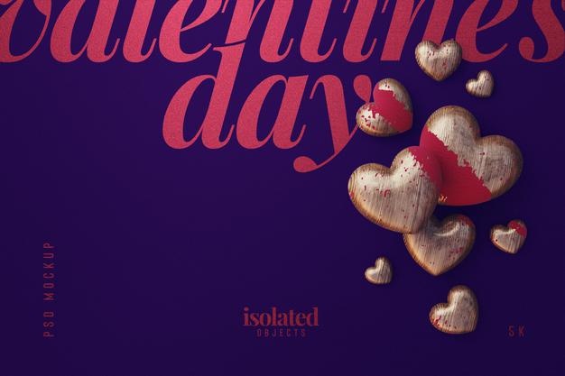 Happy Valentines Day Background Mockup With Decorative Love Hearts Top View Scene Psd