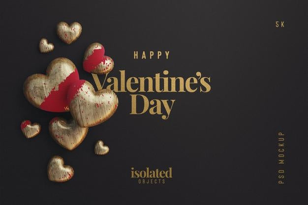 Happy Valentines Day Background Mockup With Decorative Love Hearts Top View Scene Psd