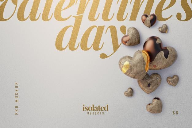 Happy Valentines Day Background Mockup With Decorative Love Hearts Top View Scene Psd