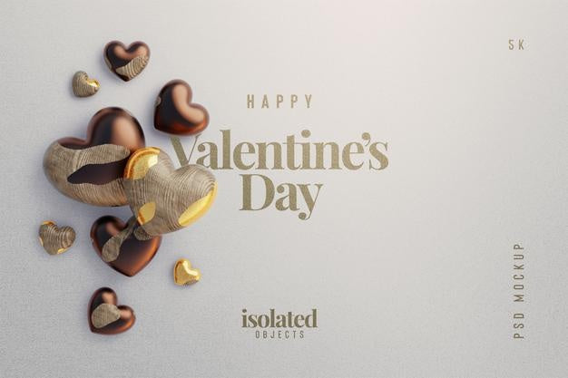 Happy Valentines Day Background Mockup With Decorative Love Hearts Top View Scene Psd