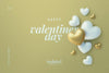 Happy Valentines Day Background Mockup With Gold And White Decorative Love Hearts Top View Psd