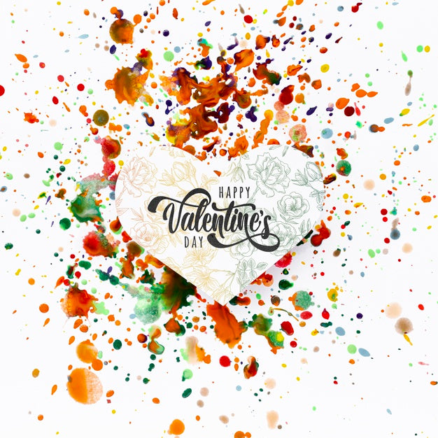 Happy Valentines Day Lettering On Colorful Stains Background Psd