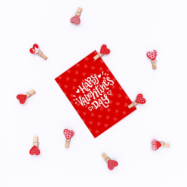 Happy Valentines Day Lettering On Red Card Psd