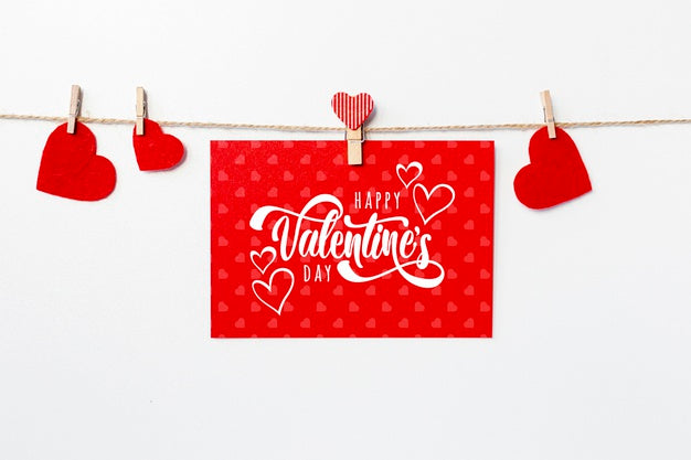 Happy Valentines Day Lettering On Red Card Psd