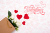 Happy Valentines Day Lettering With Bouquet Of Roses Psd