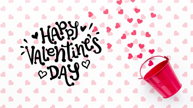 Happy Valentines Day Lettering With Pink Bucket Psd