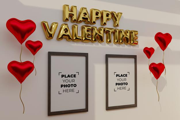 Happy Valentine'S Day Scene With Frame Mockup Psd