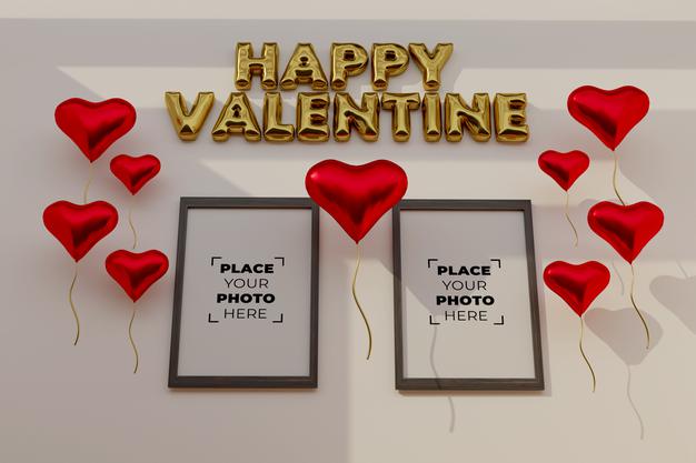 Happy Valentine'S Day Scene With Frame Mockup Psd