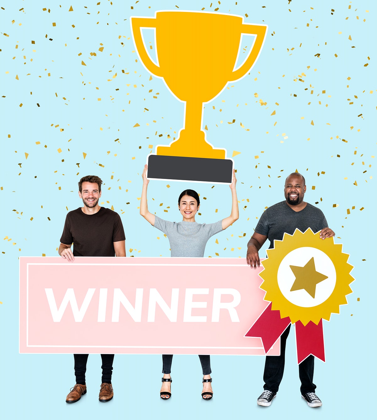 Happy Winners Of A Tropy