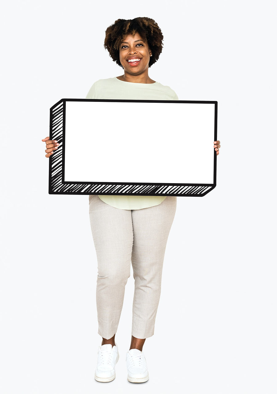 Happy Woman Holding An Empty Board