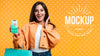 Happy Woman Holding Shopping Bags And A Phone Mock-Up Psd