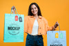 Happy Woman Holding Shopping Bags With Tags Mock-Up Psd