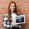 Happy Woman Holding Tablet Mock-Up Psd