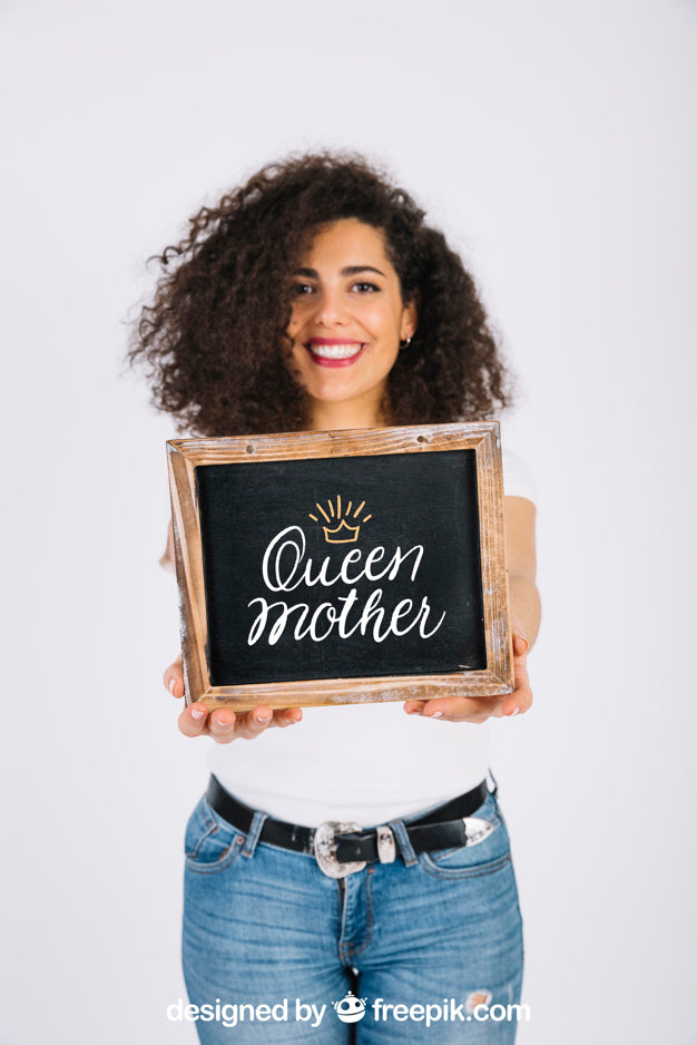 Happy Woman Showing Slate Psd