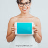 Happy Woman With Tablet'S Mock Up Psd