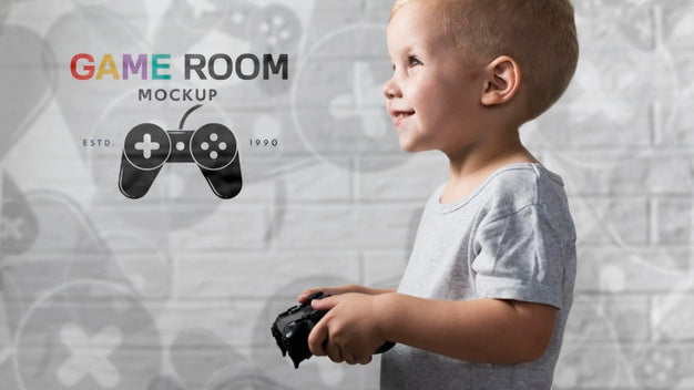 Happy Young Boy Playing On Console Psd