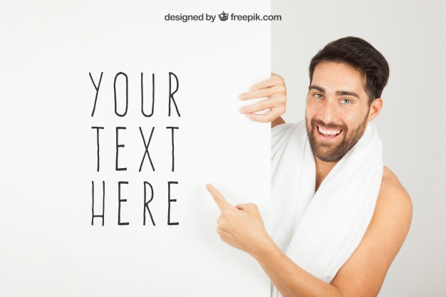 Happy Young Man Hidding Behind Poster Psd