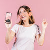 Happy Young Woman With Headphones And Cellphone Mock-Up Psd