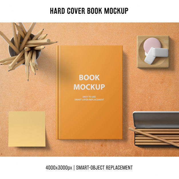 Hard Cover Book Mockup With Sticky Note Psd