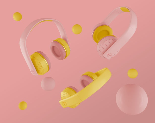 Headset With 80S Pink And Yellow Headphones Psd