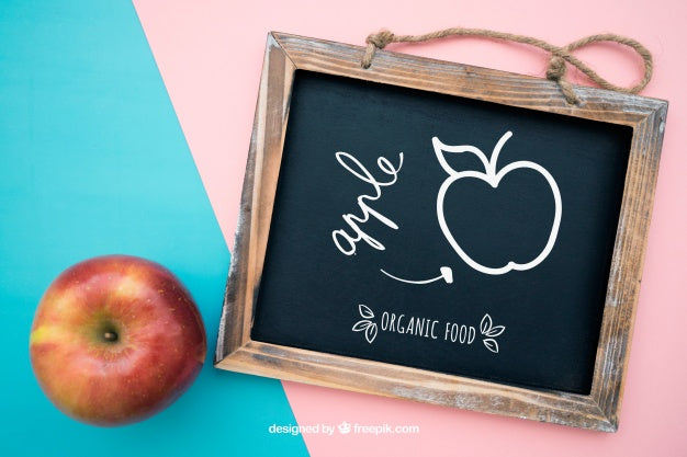 Health Mockup With Slate And Apple Psd