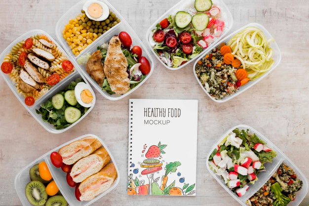 Healthy Food And Notebook Mock-Up Psd