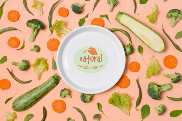 Healthy Food Mock-Up Plate With Green Veggies Psd