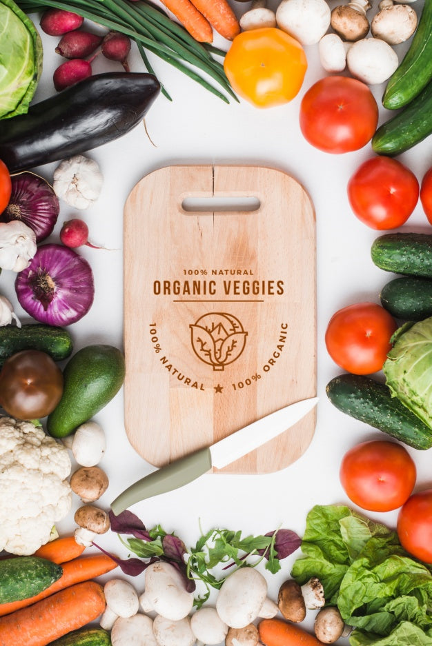 Healthy Food Mockup With Wooden Board Psd