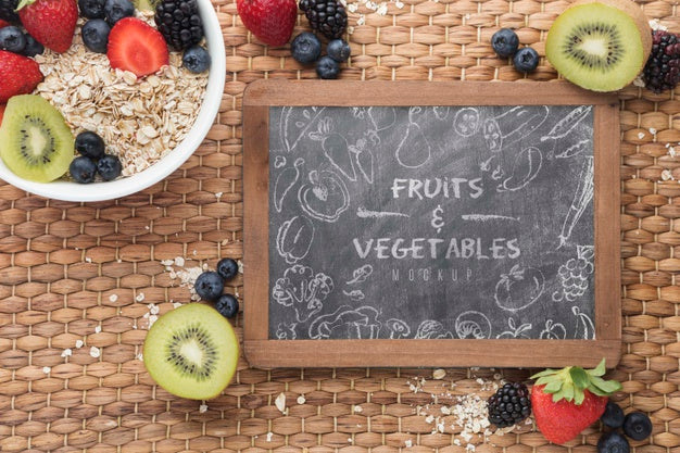 Healthy Food With Chalkboard Psd