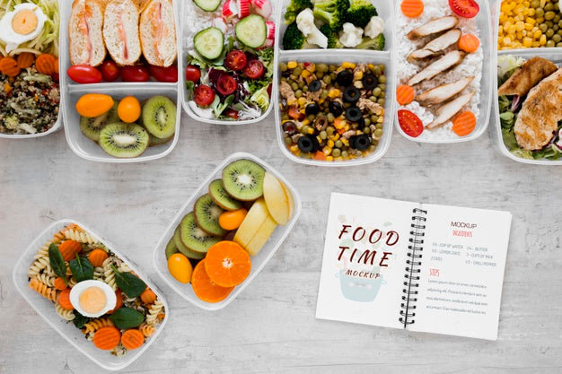 Healthy Meals And Notebook Mock-Up Psd
