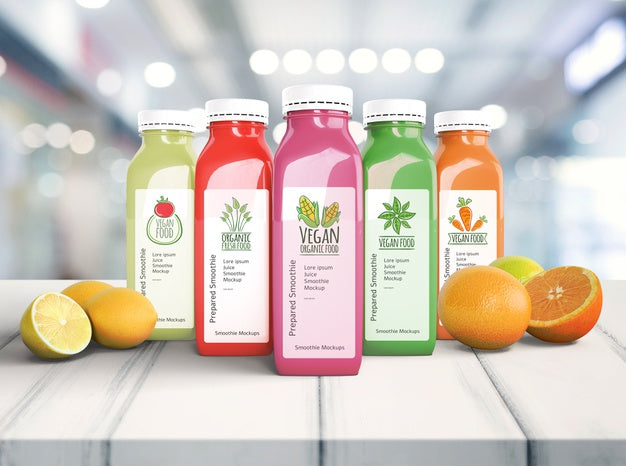 Healthy Organic Smoothies On Wooden Table Mock-Up Psd