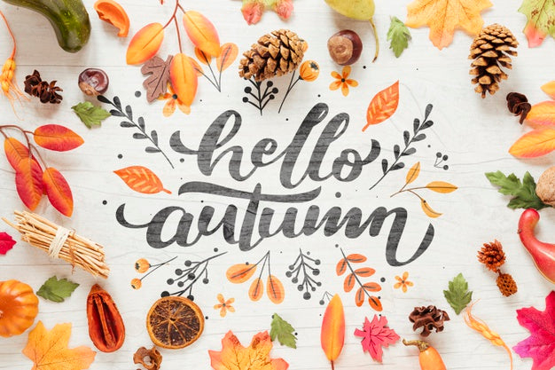Hello Autumn Calligraphy Surrounded By Autumn Decor Psd