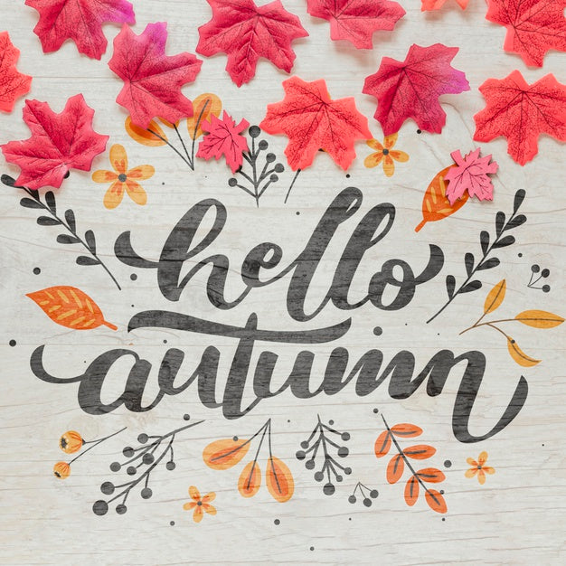 Hello Autumn Calligraphy With Pink Dried Leaves Psd
