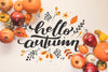 Hello Autumn Lettering With Fall Healthy Food Psd