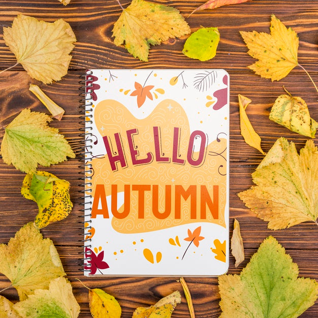 Hello Autumn Message On Notebook With Mock-Up Psd