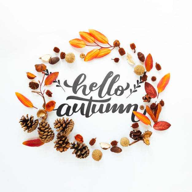 Hello Autumn Quote In A Circle Of Dried Leaves Psd