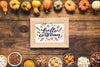 Hello Autumn Quote Mock-Up With Frame Of Dried Vegetables Psd