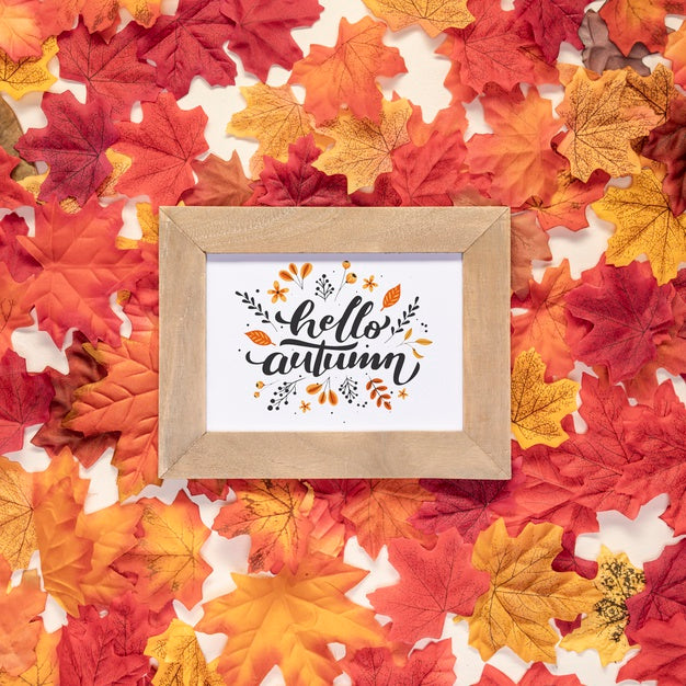 Hello Autumn Quote Surrounded By Dried Colorful Leaves Psd