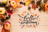 Hello Autumn Quote With Leaves And Apples Psd