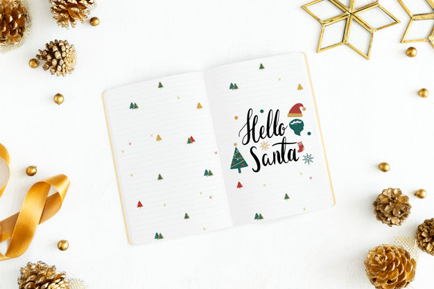 Hello Santa Christmas Greeting In A Notebook Mockup Psd